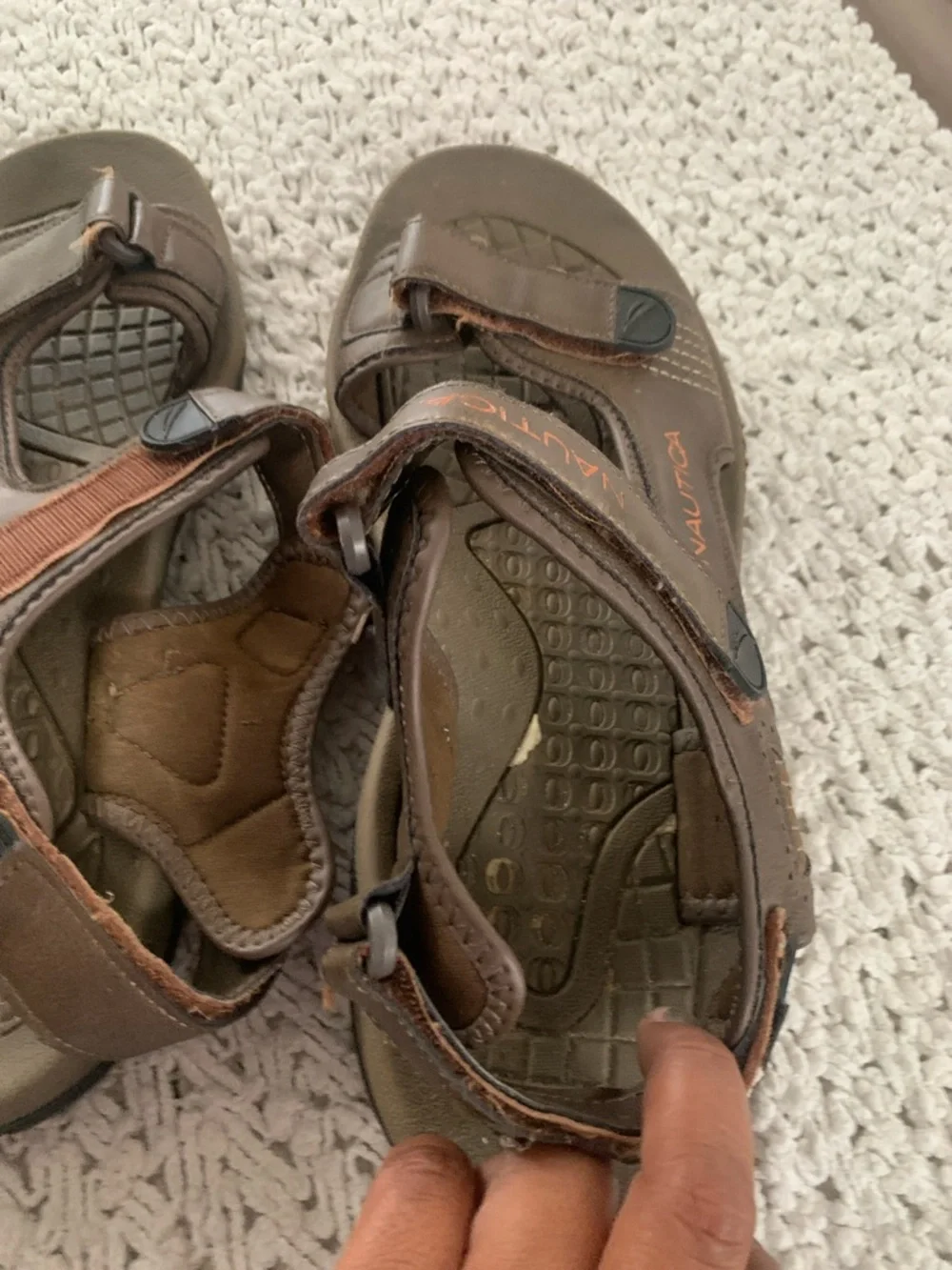 Nautica Brown Men's Leather-Look Hook & Loop Sport Sandals